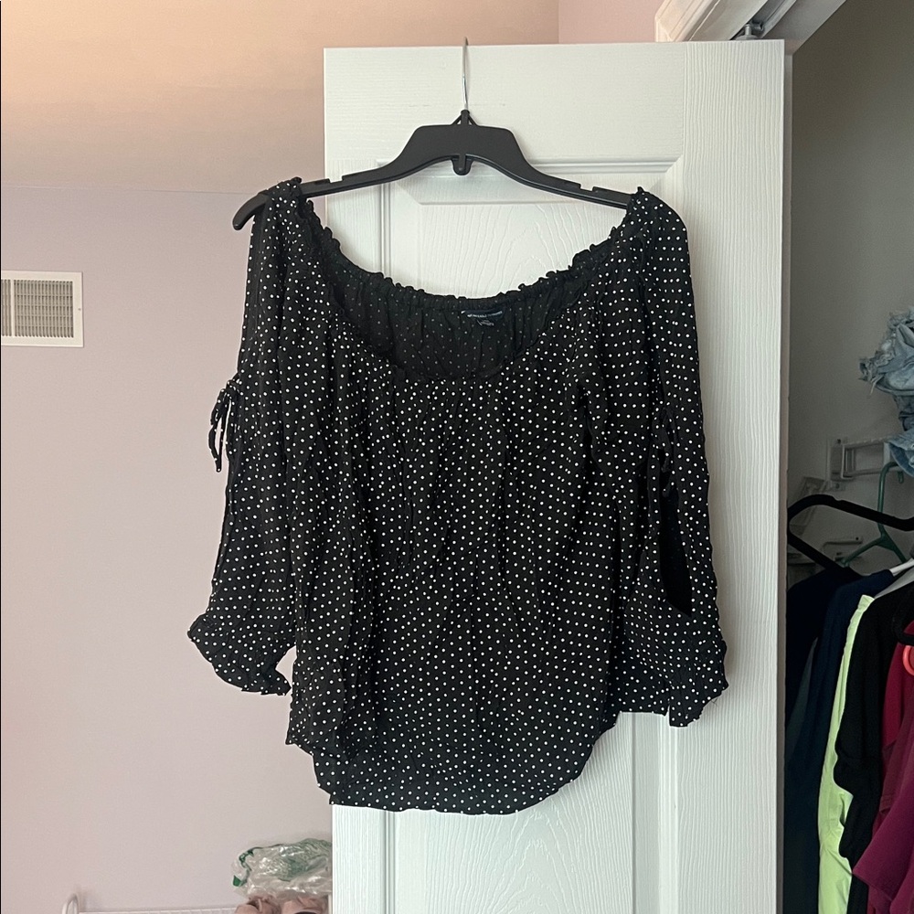 American Eagle Outfitters Black and White Polka Dot Blouse
